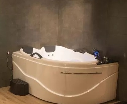Foto de la bañera de hidromasaje semicircular de la suite con cama extragrande